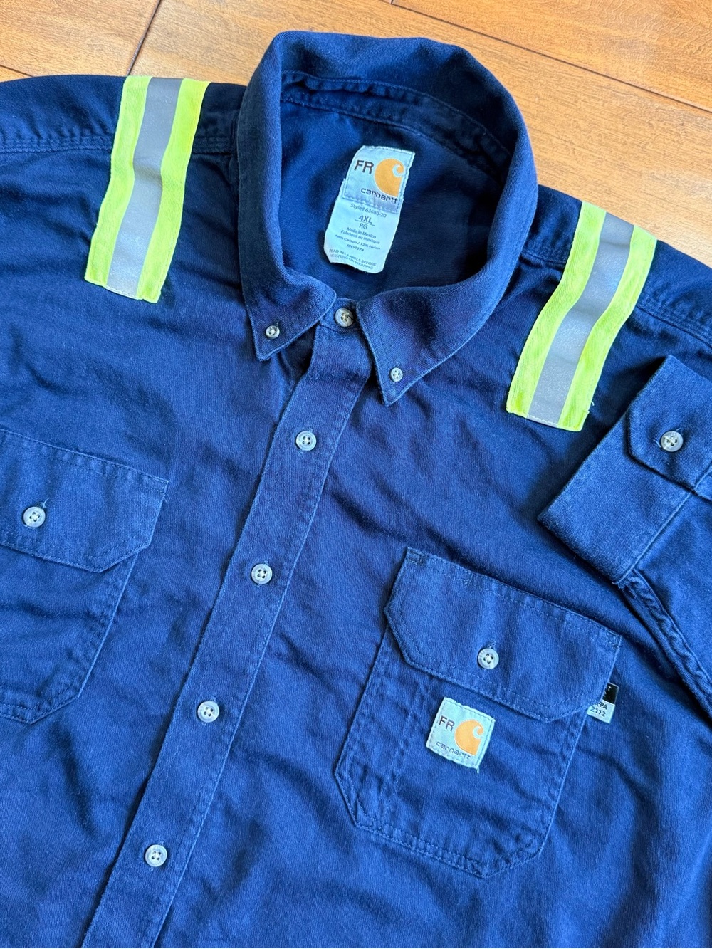Carhartt FR Flame Resistant Twill Work Shirt 4XL Blue Hi-Vis Reflective